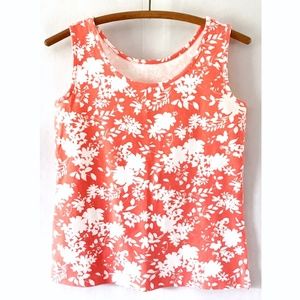 Lands' End Coral White Floral Tank Top